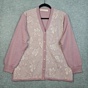CAMELA Women's Pink Floral Printed V-neck Button Up Cardigan Size 42